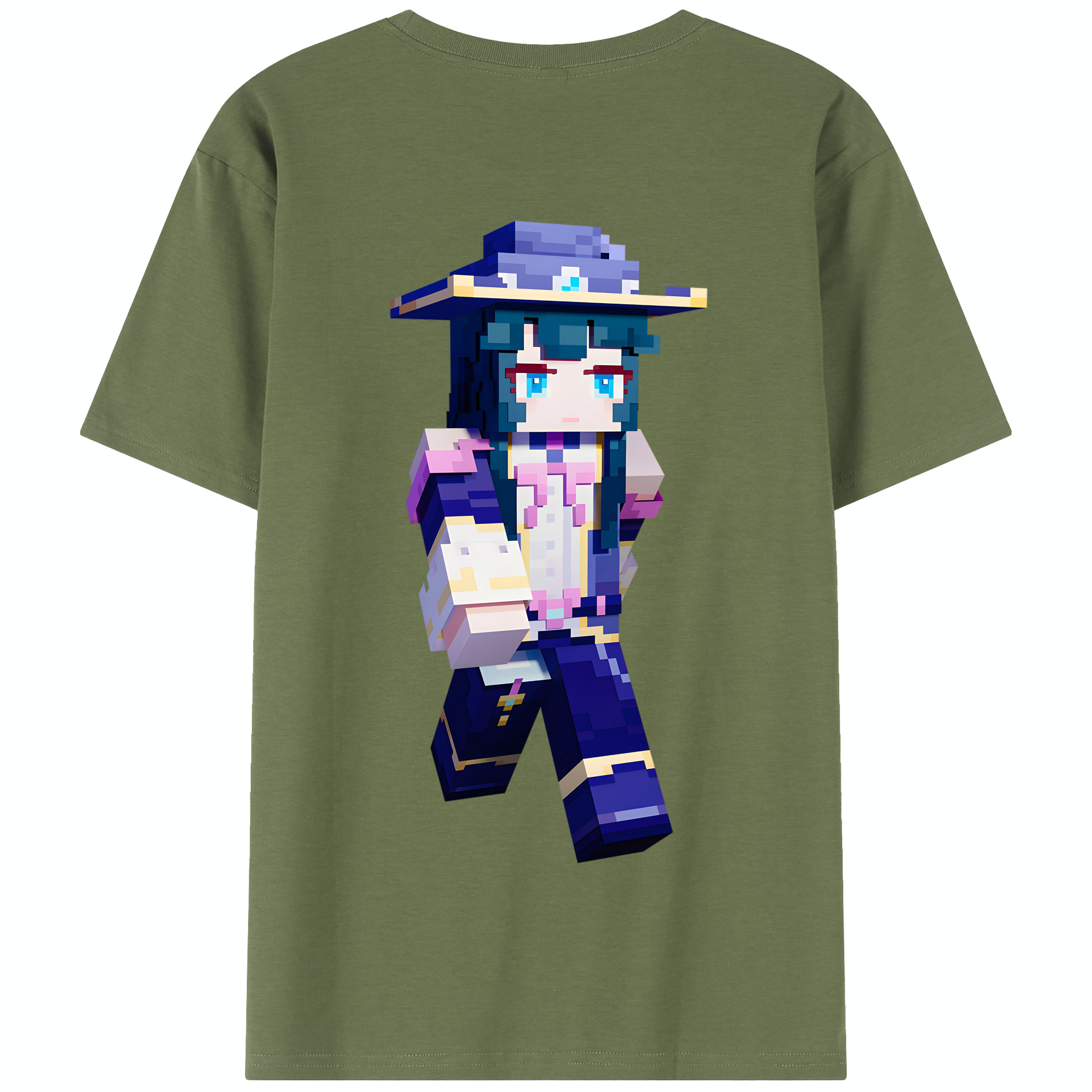 （画像用） マインクラフト ブロックの世界 Minecraft MC Block world 綿100％半袖Tシャツ（背面プリント）